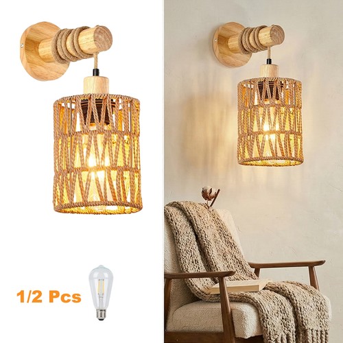 Rattan wall lights wooden - wall,