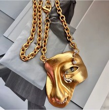 Schiaparelli Retro Charm Gold Tone Devil's Eye Pendant 18K Necklace