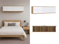Wall Storage Cabinet Bedroom Overbed Hanging Unit White Gloss Oak Effect Zele
