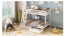 Triple Bunk Bed 3ft & 4ft Bed in white or grey with drawers wooden pine