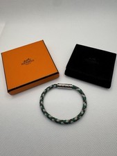 Hermes Goliath Bracelet Green,grey and white leather with palladium hardware.