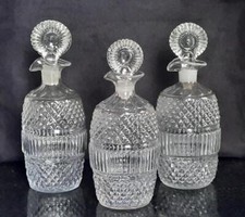 Rare Trio of Irish Georgian 3 Part Mould Blown Decanters with Bulls Eye Stoppers