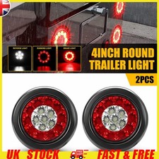 2X 4" Red/White Round Truck 16-LED Trailer Brake Stop Turn Signal Tail Lights UK