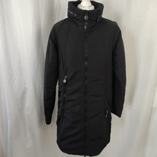 Creenstone Liteline Womens Black Hooded Coat Size UK 10 Full Zip Button Sides 