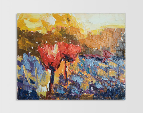 Original sunset landscape oil - sunset,