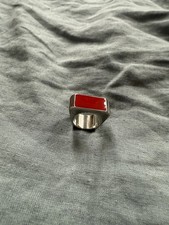 Saint Laurent Silver Red Color Block Ring Sz 7