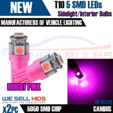 2 x PINK PURPLE 501 T10 W5W SIDELIGHT LEDS INTERIOR NUMBER PLATE 5 LED PER BULB