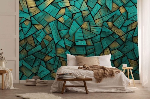 Turquoise tiles abstract decor - turquoise,
