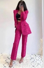 ZARA NEW WOMAN FITTED LACE BLAZER FLORAL JACKET Trousers Size Xs REF: 8483/579