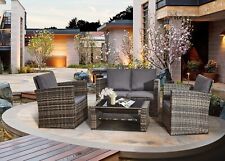 Rattan Patio Furniture Set 4-Piece Garden Sofa, 2 Chairs & Coffee Table Outdoor