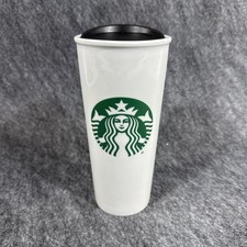 Starbucks Coffee 2014 White Ceramic Travel Mug Tumbler Classic Logo 16oz New