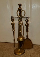 Vintage Solid Brass Fireside Companion 4 Piece Set on Stand (Complete) Spiral 