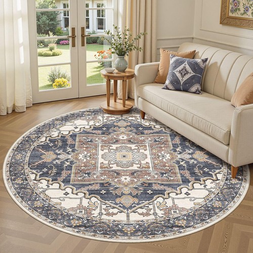 Elliune 6ft round rug - round, blue