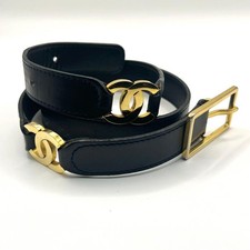 CHANEL Double Coco mark Logo Belt Leather Black and Gold One size Used 2510TK