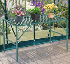 Green Metal 1 Tier Greenhouse Staging - Slatted Prefab Shelf, Easier Assembly