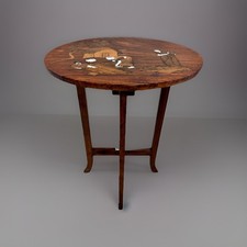 Original Vintage Inlaid Folding Oval Top Small Side Occasional Table
