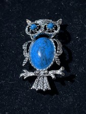 Stunning Vintage Gerry’s Blue (faux Turquoise) Owl Brooch Pin