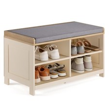 Cream Shoe Storage Bench with Seat, Hallway Bench & 4 Storage Shelves, VonHaus