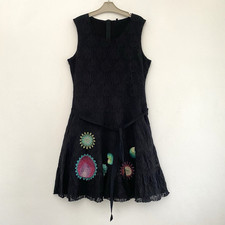 Vintage 1990s Desigual Dress Black Lace Embroidered Flowers GRUNGE Y2K Dress 12