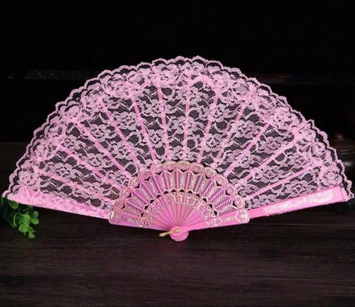 Pink lace fan - tassel, and