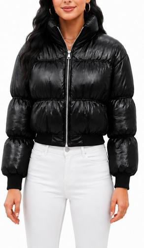 Womens black cropped puffer - black,