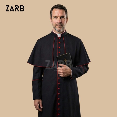 Black roman cassock with red - black,