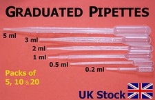 Pipettes  Graduated, Polyethylene, Dropper   5ml 3ml 2ml 1ml 0.5ml 0.2ml  - UK