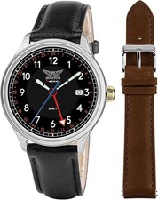 MENS AVIATOR F-SERIES PILOT WATCH DATE WINDOW 2 LEATHER INTERCHANGEABLE STRAPS