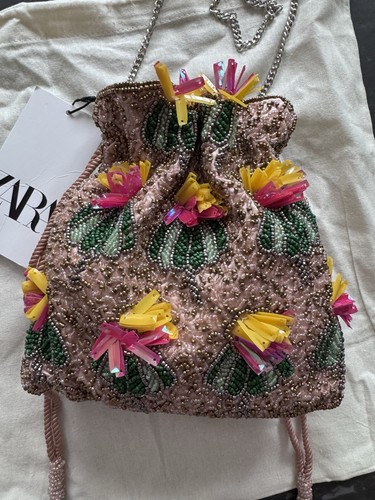 Zara floral beaded mini bucket - floral,