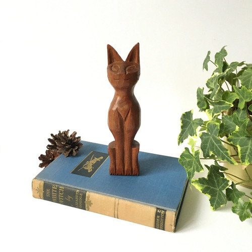 Handcarved wooden sitting cat - wooden,