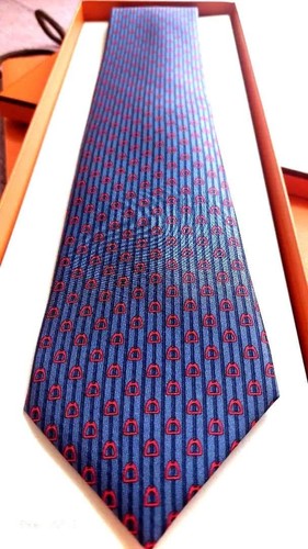 Hermes neck tie navy blue - neck, red