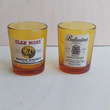 Vintage Orange Whisky Glasses Clan More & Ballantine’s Vetrosax Italy Set of 2