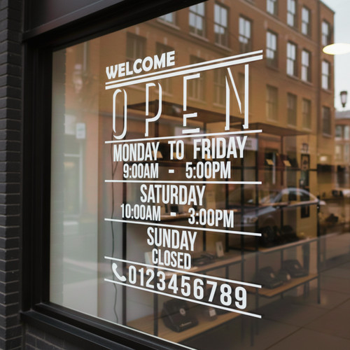 Shop window opening - shop, hours