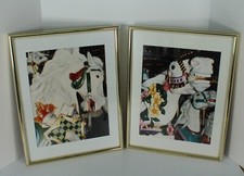 Pair of Antique Carousel Horse Real Photos Signed Illegible Framed