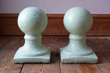 Pair Concrete Ball Finials Coping Stone Vintage Salvage Decorative