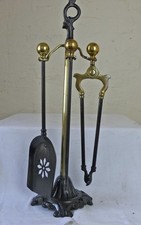 VINTAGE BRASS THREE PIECE COMPANION SET