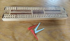 Cribbage Board Vintage  Inlaid Wooden Board With  Pegs Made In Hongkong 23cm