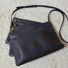 CELINE Trio Large Leather Shoulder Bag Black Accordion Crossbody Used From Japan