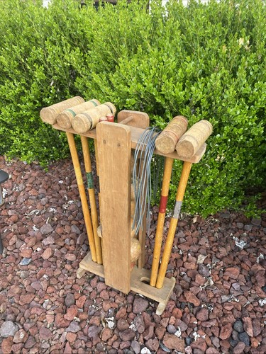Vtg croquet set wooden - set,