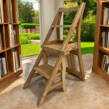 Versatile Unfinished Mahogany Wood Chair/Step Stool Ideal for Libraries, Folding