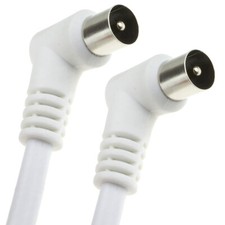 1m RF Fly Lead Right Angle Male Plug to Plug Coaxial TV Freeview Cable White