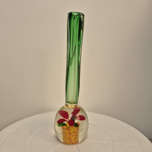 Vintage green stem vase - green,