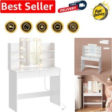 Wooden Dressing Table with Mirror & USB Power Strip – Perfect for Makeup Lovers