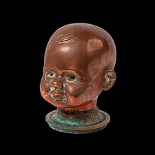 Fantastic Antique Early 20thC Copper Baby Dolls Head Mould Bust On Brass Base 