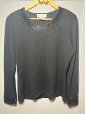 Jaeger Black Top 100% Wool With Embellishment at Neck To Fit Bust 36 inches
