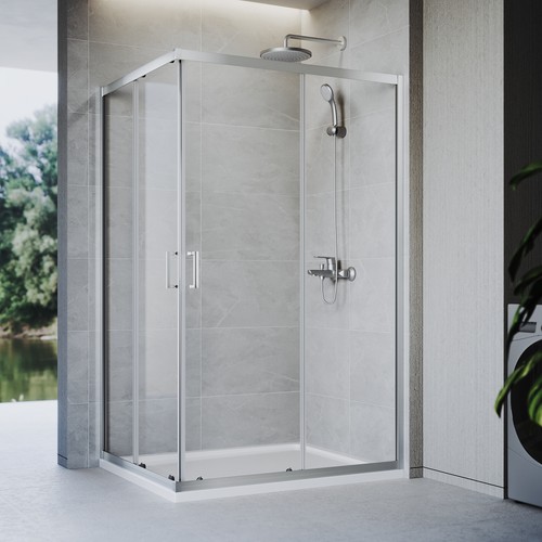 Corner entry shower enclosure - entry,