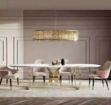 LUXURY ITALIAN SARA 140CM-200CM MARBLE GOLD BASE DINING TABLE STUNNING NEW