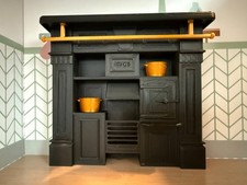 Dolls house Fire Place Cast Iron style Range Stove Coal 1/12 Scale oven