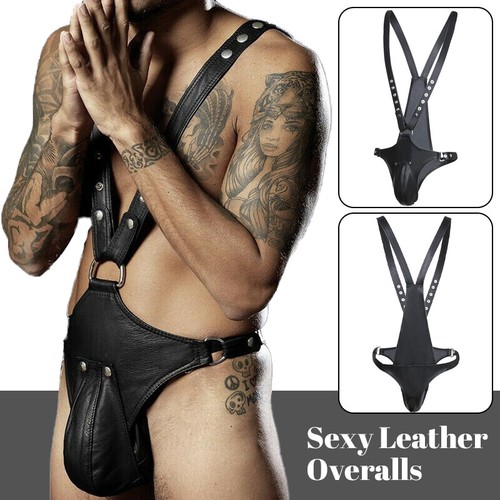 Men leather body suit - men's,