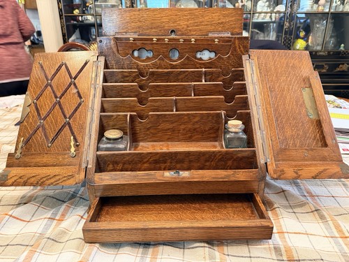 Antique english oak desk box - desk,